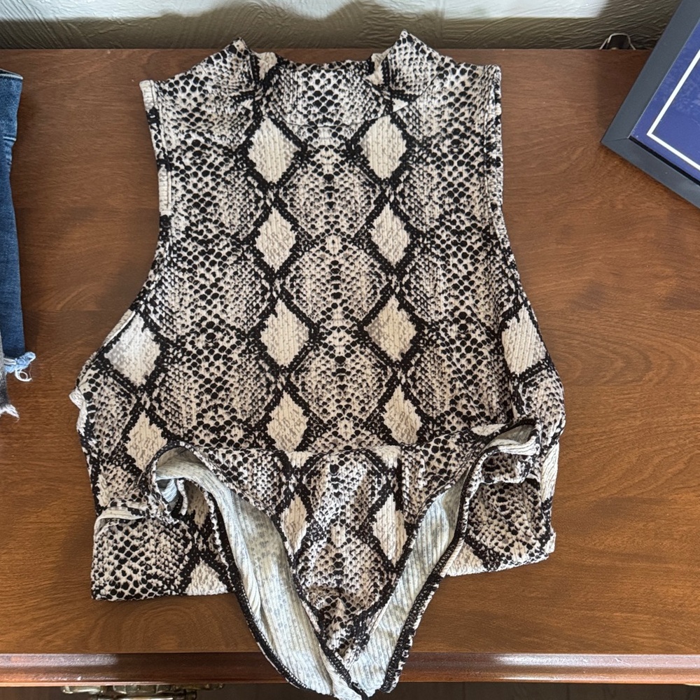 Caution To The Wind Snake Print Bodysuit - Black and Cream